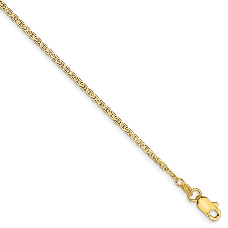 1.5mm, 14k Yellow Gold, Solid Anchor Link Chain Anklet, 10 Inch